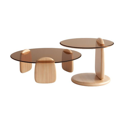 DUO – Table Basse Coffee en Verre Sécurisé et Bois Plaqué Noyer