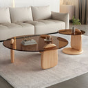 DUO – Table Basse Coffee en Verre Sécurisé et Bois Plaqué Noyer