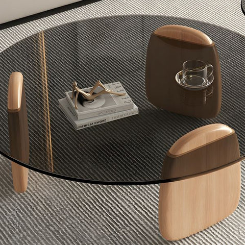 DUO – Table Basse Coffee en Verre Sécurisé et Bois Plaqué Noyer