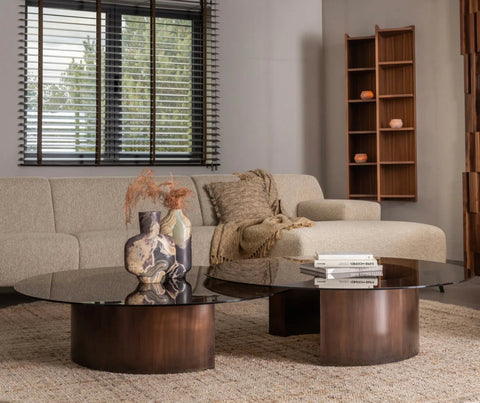 LINVIA – Table Basse en Verre Trempé Sécurisé & Bois Plaqué