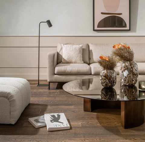 LINVIA – Table Basse en Verre Trempé Sécurisé & Bois Plaqué