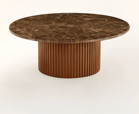 MIRABELA – Table Basse en Marbre avec Socle en Bois Hêtre Bardé Massif