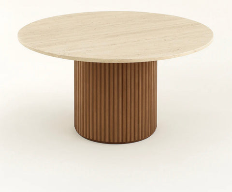 MIRABELA – Table Basse en Marbre avec Socle en Bois Hêtre Bardé Massif