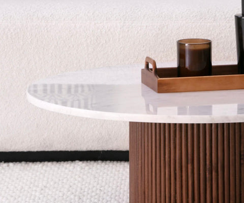 MIRABELA – Table Basse en Marbre avec Socle en Bois Hêtre Bardé Massif