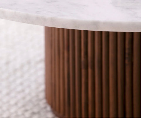 MIRABELA – Table Basse en Marbre avec Socle en Bois Hêtre Bardé Massif