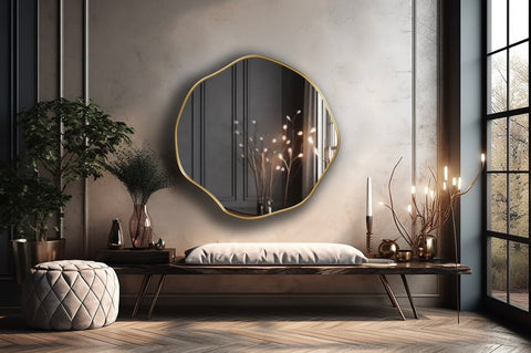Miroir circulaire asymétrique design moderne pour intérieur contemporain