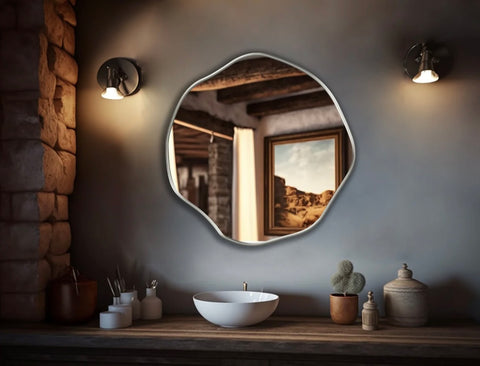 Miroir circulaire asymétrique design moderne pour intérieur contemporain