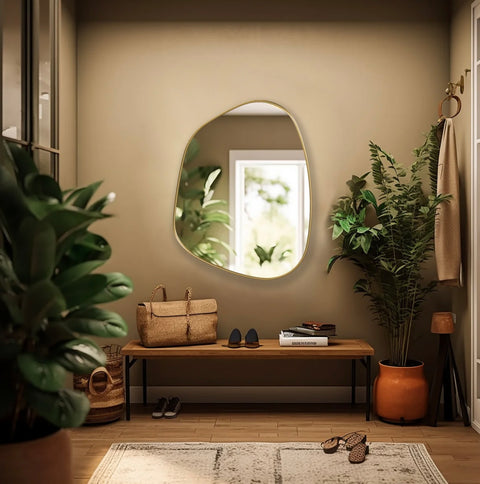 Miroir cerclé d’un cadre en métal