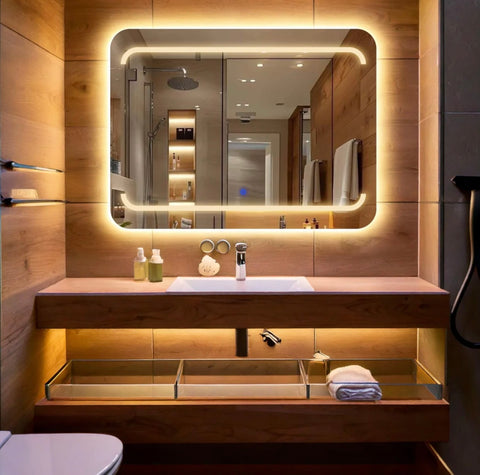 Rectivia – Miroir de courtoisie rectangulaire avec éclairage LED intégré