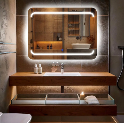 Rectivia – Miroir de courtoisie rectangulaire avec éclairage LED intégré