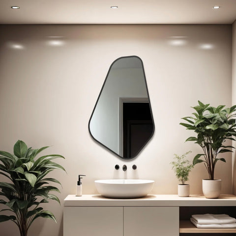 Miroir Mural Noir Asymétrique de Forme Organique