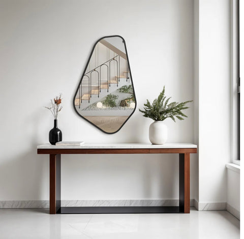 Miroir Mural Noir Asymétrique de Forme Organique