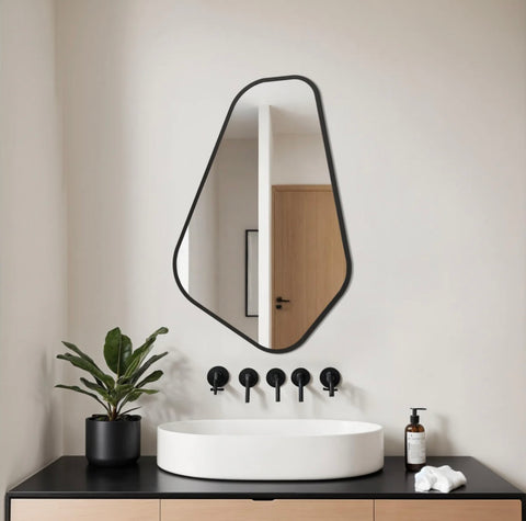 Miroir Mural Noir Asymétrique de Forme Organique