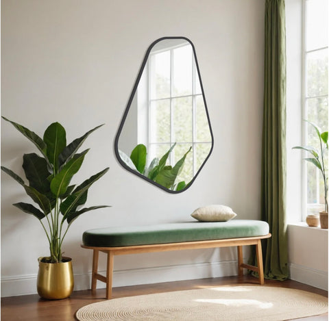 Miroir Mural Noir Asymétrique de Forme Organique