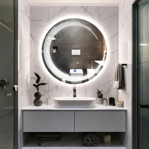 Miroir LED Calyra – Salle de Bain & Lavabo, Finition Sablée au Laser