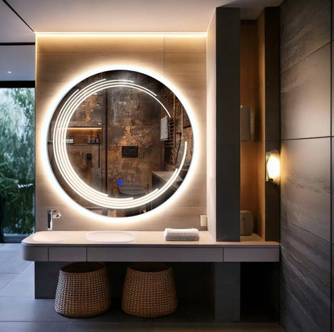 Miroir LED Calyra – Salle de Bain & Lavabo, Finition Sablée au Laser