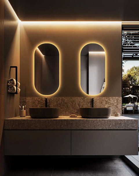 Lot de 2 Miroirs Ovalys LED – Salle de Bain avec Éclairage Intégré