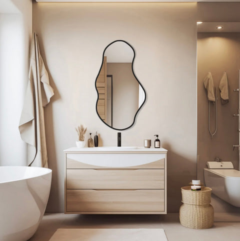 Onyra – Miroir Mural Décoratif en Skaï Noir