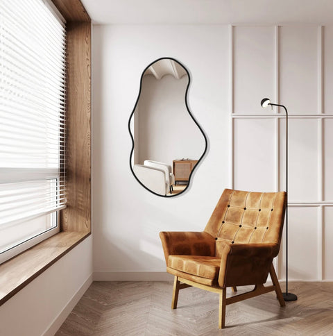 Onyra – Miroir Mural Décoratif en Skaï Noir