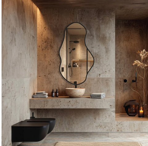 Onyra – Miroir Mural Décoratif en Skaï Noir