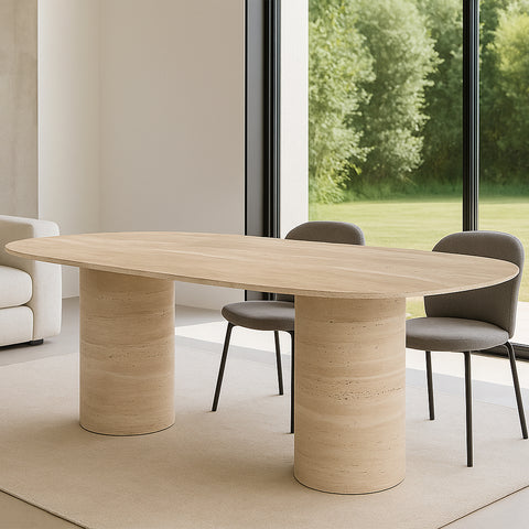 Table à Manger en Travertin Premium – Design Élégant & Contemporain | ALMERA