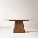 Table BLANCIA – Plateau en Céramique Blanche & Socle en Bois Noyer 180 x 90 Cm