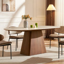 Table BLANCIA – Plateau en Céramique Blanche & Socle en Bois Noyer 180 x 90 Cm