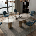 Table à Manger Ovale de Luxe en Céramique – Piètement en Acier Moderne (180 x 90 cm)