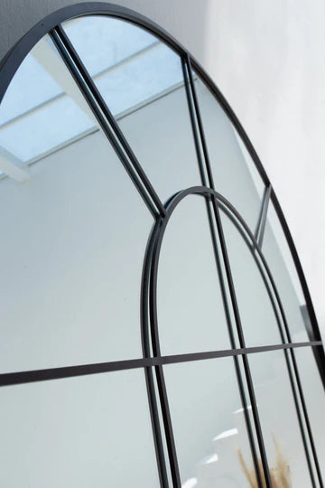 Miroir Arqué Noir avec Cadre à Grille – Grand Format 200×100 cm