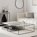 Duo de tables basses design en travertin et verre – Collection Célesto