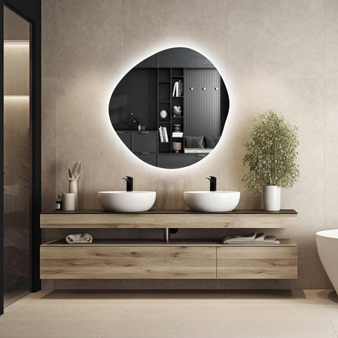 Miroir de salle de bain irrégulier avec éclairage LED intégré