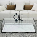 Table Basse – Plateau en Verre Trempé et Marbre Blanc Authentique