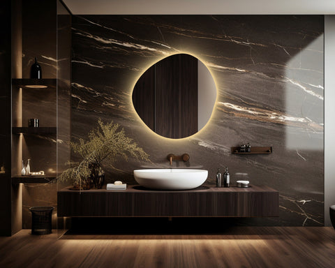 Miroir de salle de bain irrégulier avec éclairage LED intégré