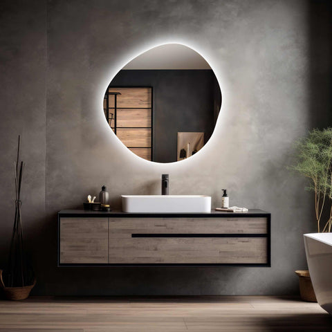 Miroir de salle de bain irrégulier avec éclairage LED intégré