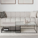 Duo de tables basses design en travertin et verre – Collection Célesto