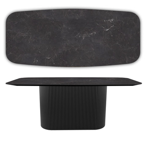 Table à Manger CALYSIA – Céramique Premium & Socle en Hêtre Massif Bardage