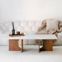 Table basse en hêtre massif et travertin – Design contemporain Solena