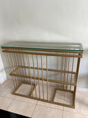 Console en Métal Doré Galvanisé avec Verre Trempé Sécurisé – Design Élégant et Moderne