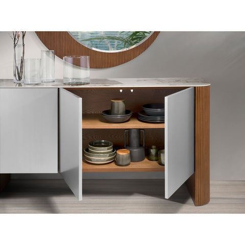 Buffet en bois massif et noyer avec plateau en céramique