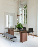 LINVIA Table – Tempered Glass Top & Walnut Veneer Base