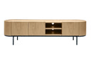 Meuble TV design en noyer foncé et métal noir avec rangements VALÉOR