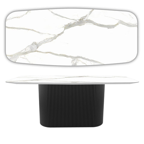 Table à Manger CALYSIA – Céramique Premium & Socle en Hêtre Massif Bardage