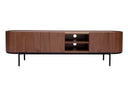 Meuble TV design en noyer foncé et métal noir avec rangements VALÉOR