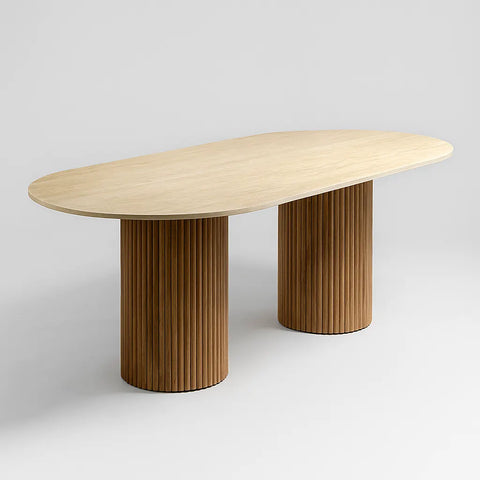 Table à Manger en Travertin Premium & Bois Massif – Design Naturel d’Exception | SEQUORA