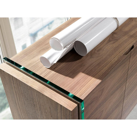 Buffet ALVIRA – Noyer et Verre Trempé, Design Élégant et Contemporain