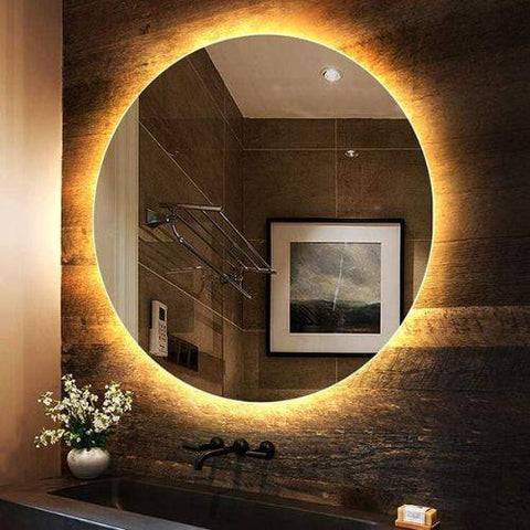 Miroir Salle de Bain Rond SOLENA – Élégance Moderne et Éclairage Doux