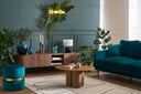 Meuble TV design en noyer foncé et métal noir avec rangements VALÉOR