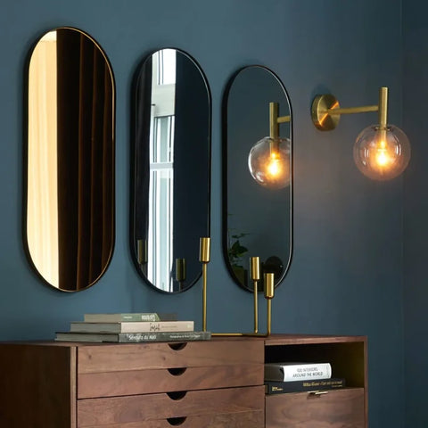 Set de 3 Miroirs Gélules 30×70 cm – Cadre Métal Noir Élégant