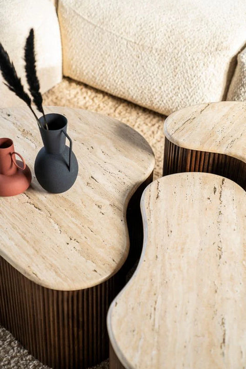 Table basse bois et travertin Travella