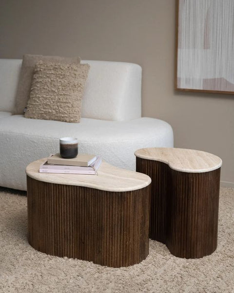 Table basse bois et travertin Travella